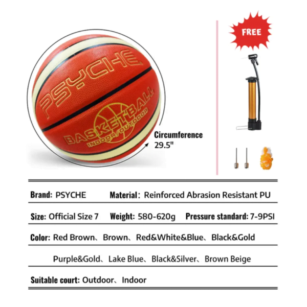 Psyche Original Basketball Ball Official Size 7 PU Authentic Street Game Match Ball Indoor Outdoor 29.5" Bola Basketball