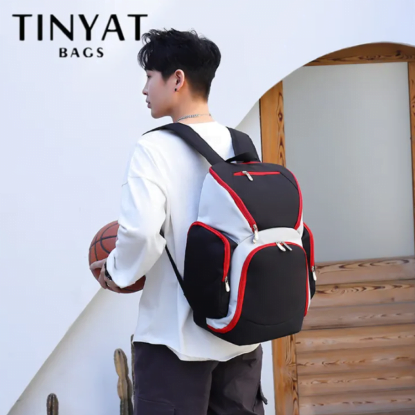 TINYAT Large Basketball Backpack Bag with Ball Compartment and Shoe Pocket Outdoor Sports Equipment Bag