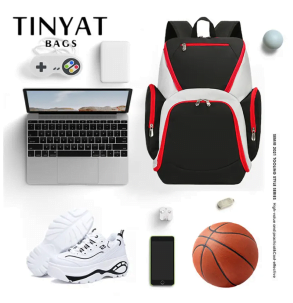 TINYAT Large Basketball Backpack Bag with Ball Compartment and Shoe Pocket Outdoor Sports Equipment Bag